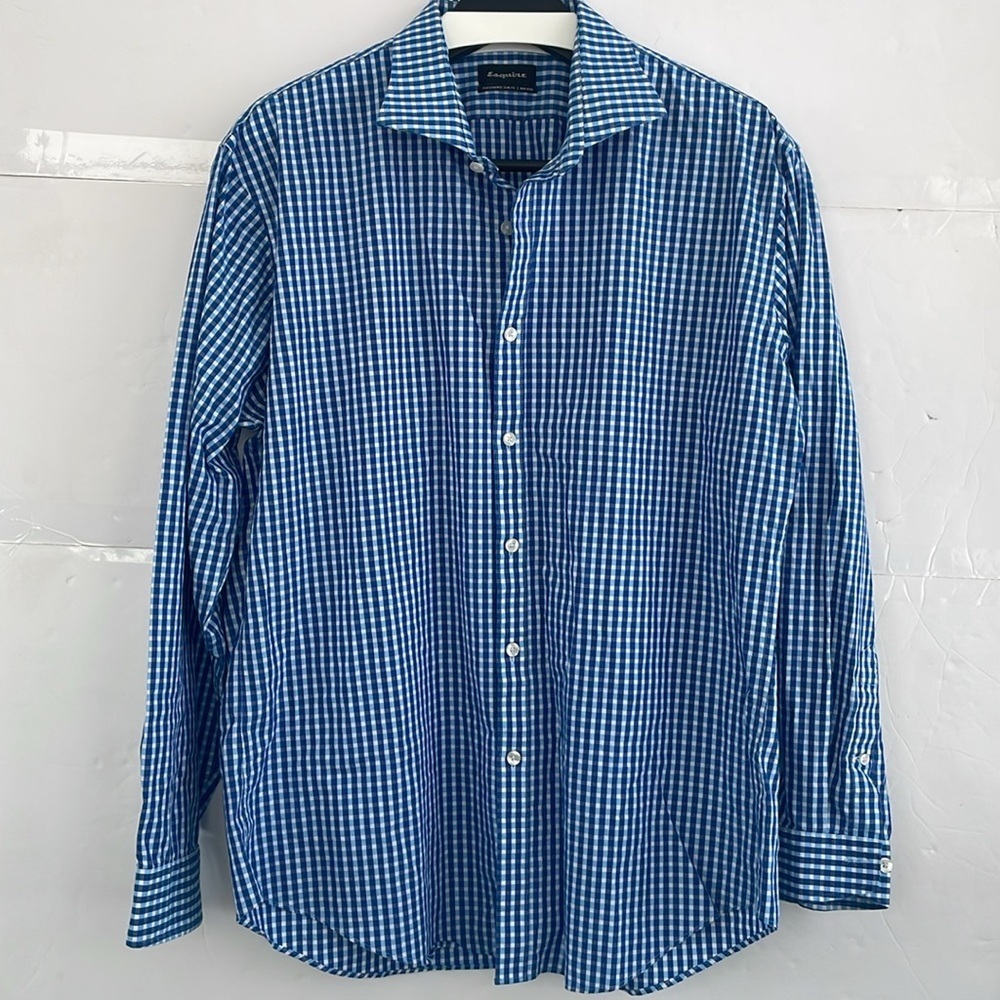 Esquire Men’s Performance Slim Fit Long Sleeve Blue and White Shirt 17 34/35
